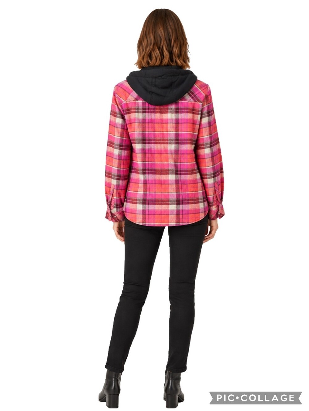 Legendary Whitetails plaid 98% cotton black hooded jacket snap front buttons - Picture 3 of 16